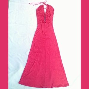 Coral Open Back Crisscross Halter Maxi Tube Dress Symphony Full Length Sexy Sm